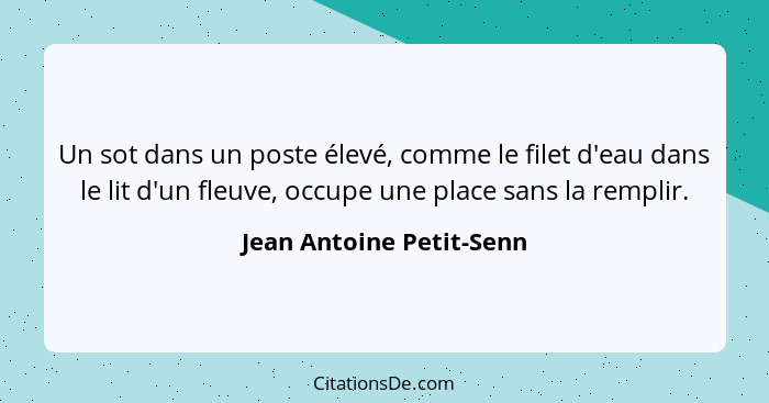 Un sot dans un poste élevé, comme le filet d'eau dans le lit d'un fleuve, occupe une place sans la remplir.... - Jean Antoine Petit-Senn