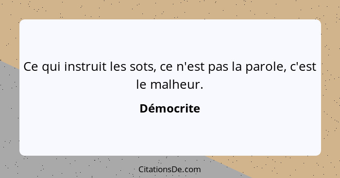 Ce qui instruit les sots, ce n'est pas la parole, c'est le malheur.... - Démocrite