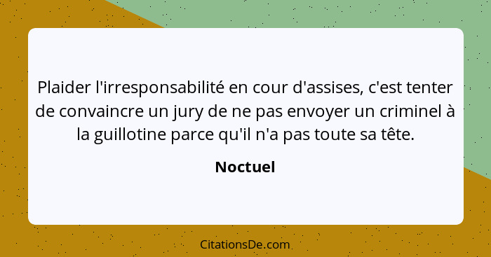 Plaider l'irresponsabilité en cour d'assises, c'est tenter de convaincre un jury de ne pas envoyer un criminel à la guillotine parce qu'il n... - Noctuel