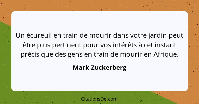 Un écureuil en train de mourir dans votre jardin peut être plus pertinent pour vos intérêts à cet instant précis que des gens en tra... - Mark Zuckerberg