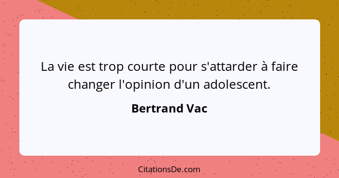 La vie est trop courte pour s'attarder à faire changer l'opinion d'un adolescent.... - Bertrand Vac