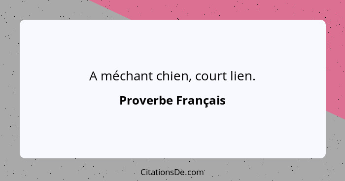 A méchant chien, court lien.... - Proverbe Français