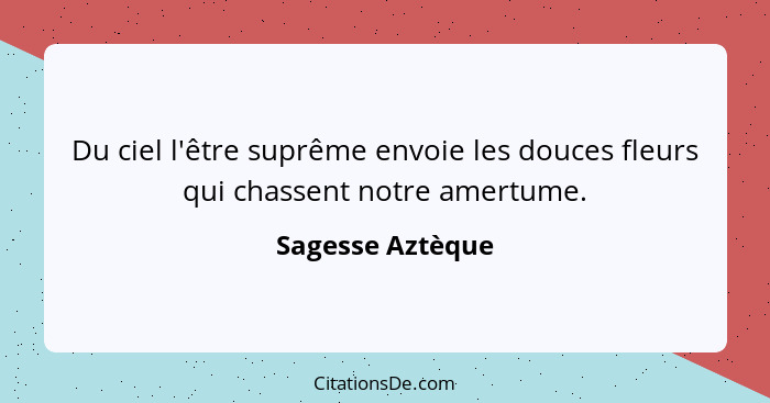 Du ciel l'être suprême envoie les douces fleurs qui chassent notre amertume.... - Sagesse Aztèque