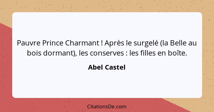 Pauvre Prince Charmant ! Après le surgelé (la Belle au bois dormant), les conserves : les filles en boîte.... - Abel Castel