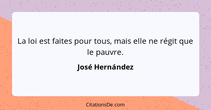 La loi est faites pour tous, mais elle ne régit que le pauvre.... - José Hernández