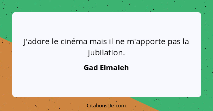 J'adore le cinéma mais il ne m'apporte pas la jubilation.... - Gad Elmaleh