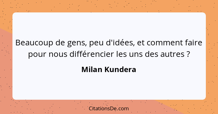 Beaucoup de gens, peu d'idées, et comment faire pour nous différencier les uns des autres ?... - Milan Kundera