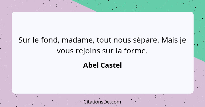 Sur le fond, madame, tout nous sépare. Mais je vous rejoins sur la forme.... - Abel Castel