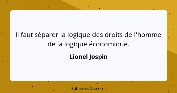 Il faut séparer la logique des droits de l'homme de la logique économique.... - Lionel Jospin