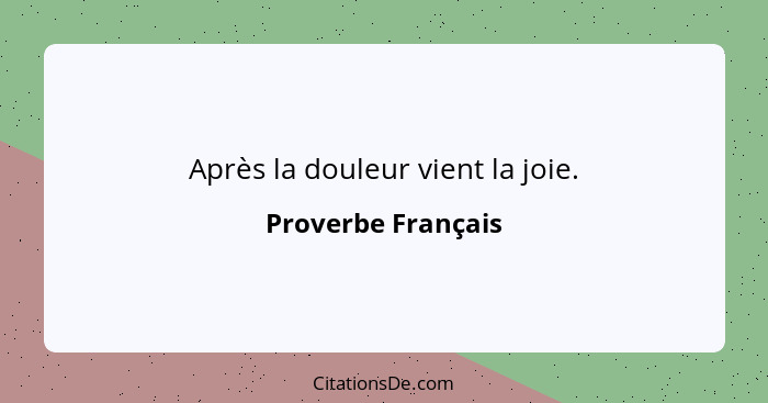 Après la douleur vient la joie.... - Proverbe Français