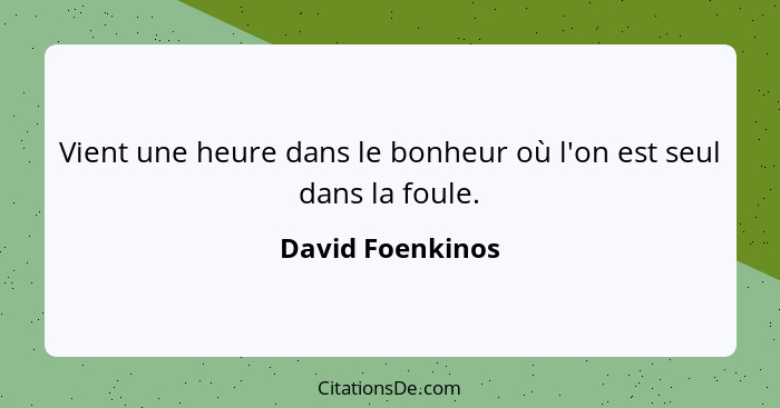 Vient une heure dans le bonheur où l'on est seul dans la foule.... - David Foenkinos