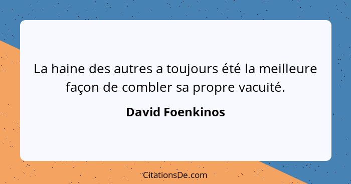 La haine des autres a toujours été la meilleure façon de combler sa propre vacuité.... - David Foenkinos