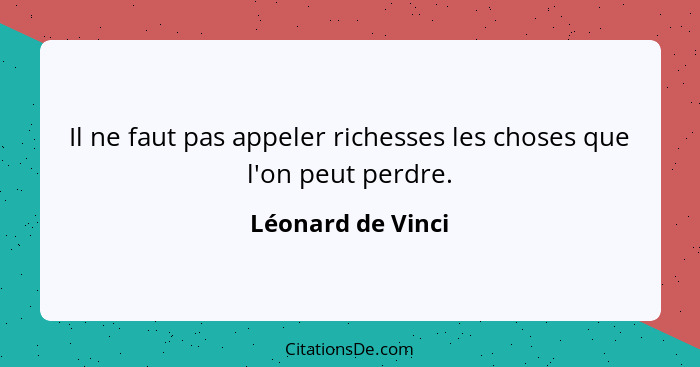 Il ne faut pas appeler richesses les choses que l'on peut perdre.... - Léonard de Vinci