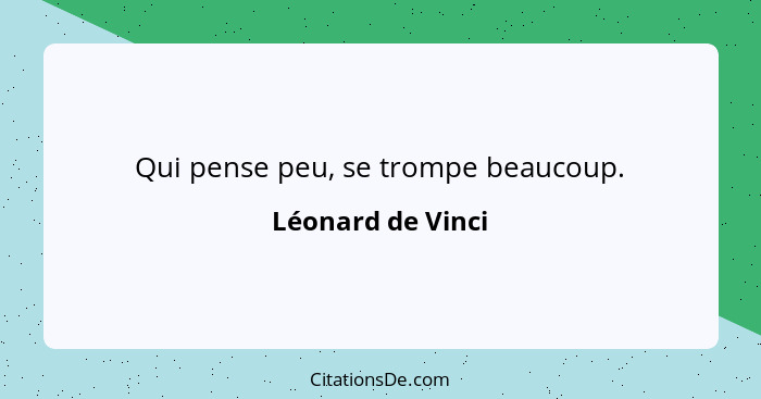 Qui pense peu, se trompe beaucoup.... - Léonard de Vinci