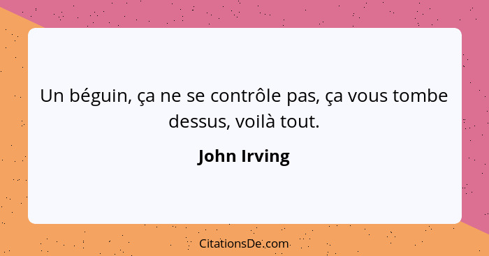 Un béguin, ça ne se contrôle pas, ça vous tombe dessus, voilà tout.... - John Irving