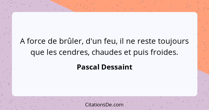 A force de brûler, d'un feu, il ne reste toujours que les cendres, chaudes et puis froides.... - Pascal Dessaint