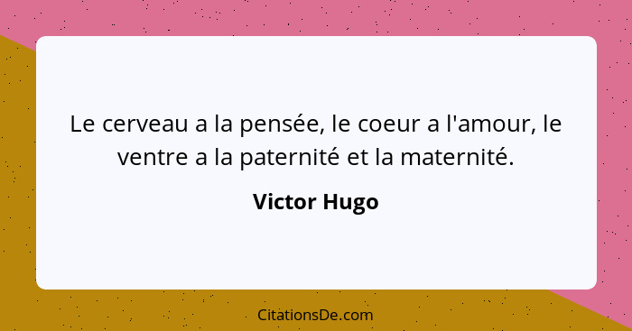 Le cerveau a la pensée, le coeur a l'amour, le ventre a la paternité et la maternité.... - Victor Hugo