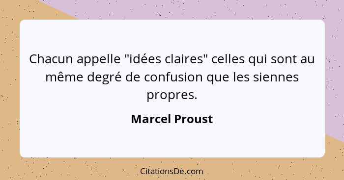 Chacun appelle "idées claires" celles qui sont au même degré de confusion que les siennes propres.... - Marcel Proust