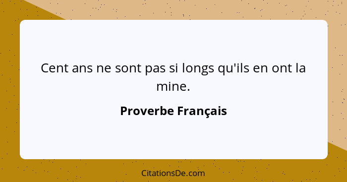 Cent ans ne sont pas si longs qu'ils en ont la mine.... - Proverbe Français
