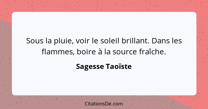 Sous la pluie, voir le soleil brillant. Dans les flammes, boire à la source fraîche.... - Sagesse Taoïste