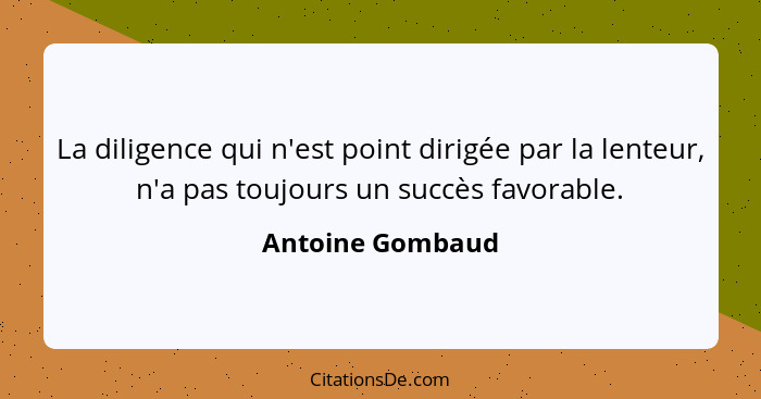 La diligence qui n'est point dirigée par la lenteur, n'a pas toujours un succès favorable.... - Antoine Gombaud