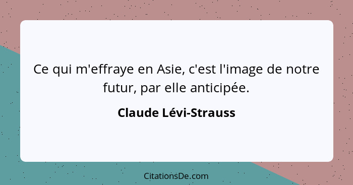 Ce qui m'effraye en Asie, c'est l'image de notre futur, par elle anticipée.... - Claude Lévi-Strauss