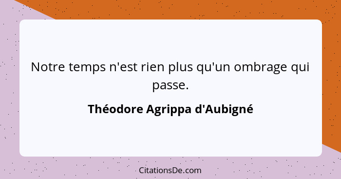 Notre temps n'est rien plus qu'un ombrage qui passe.... - Théodore Agrippa d'Aubigné