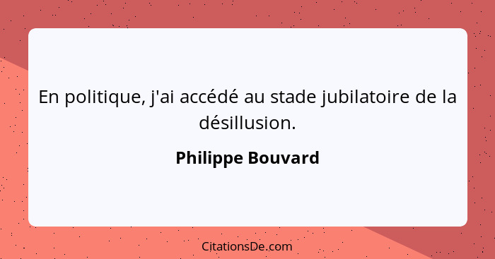 En politique, j'ai accédé au stade jubilatoire de la désillusion.... - Philippe Bouvard