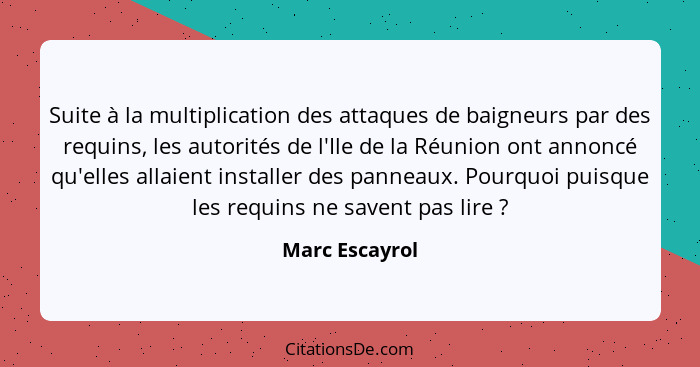 Suite à la multiplication des attaques de baigneurs par des requins, les autorités de l'Ile de la Réunion ont annoncé qu'elles allaien... - Marc Escayrol