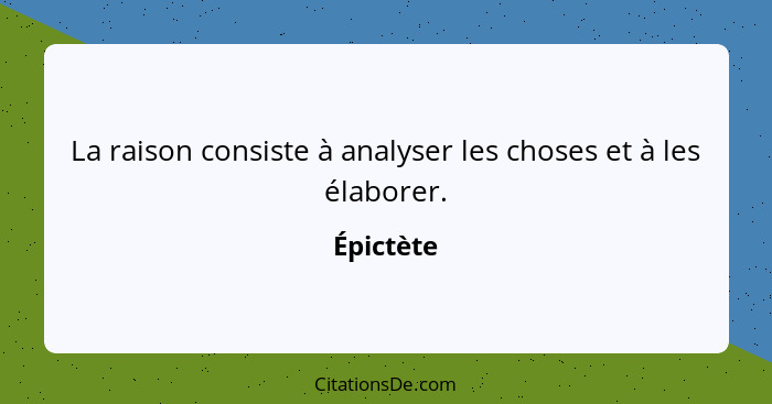 La raison consiste à analyser les choses et à les élaborer.... - Épictète