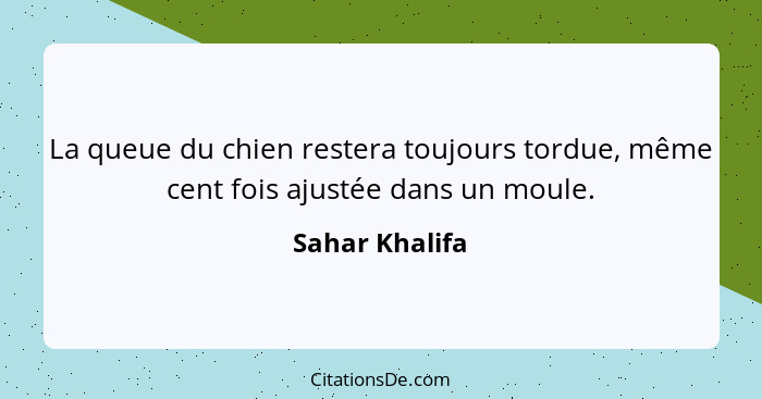 La queue du chien restera toujours tordue, même cent fois ajustée dans un moule.... - Sahar Khalifa