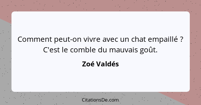 Comment peut-on vivre avec un chat empaillé ? C'est le comble du mauvais goût.... - Zoé Valdés