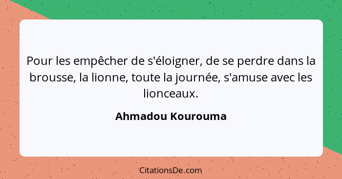 Pour les empêcher de s'éloigner, de se perdre dans la brousse, la lionne, toute la journée, s'amuse avec les lionceaux.... - Ahmadou Kourouma