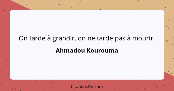On tarde à grandir, on ne tarde pas à mourir.... - Ahmadou Kourouma