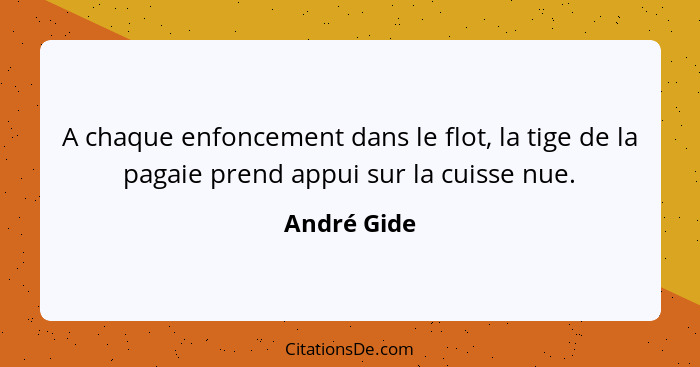 A chaque enfoncement dans le flot, la tige de la pagaie prend appui sur la cuisse nue.... - André Gide