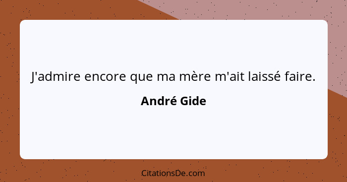 J'admire encore que ma mère m'ait laissé faire.... - André Gide