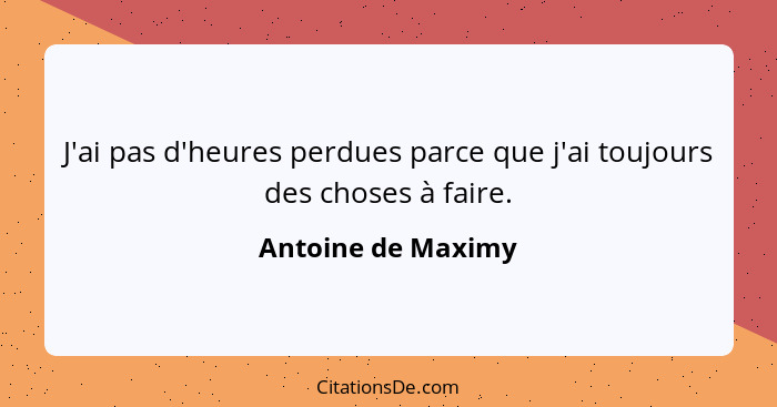 J'ai pas d'heures perdues parce que j'ai toujours des choses à faire.... - Antoine de Maximy