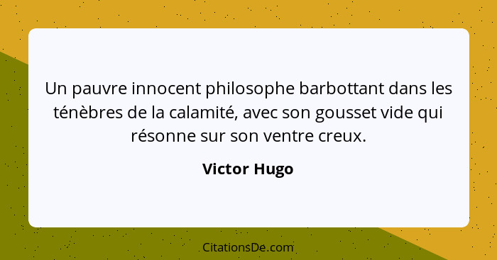 Un pauvre innocent philosophe barbottant dans les ténèbres de la calamité, avec son gousset vide qui résonne sur son ventre creux.... - Victor Hugo