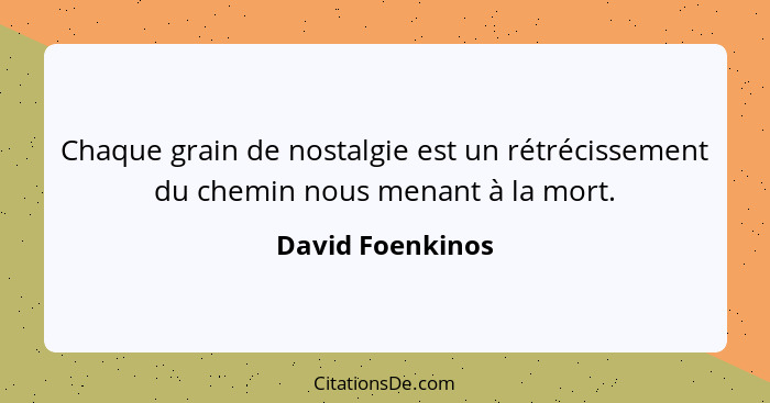 Chaque grain de nostalgie est un rétrécissement du chemin nous menant à la mort.... - David Foenkinos