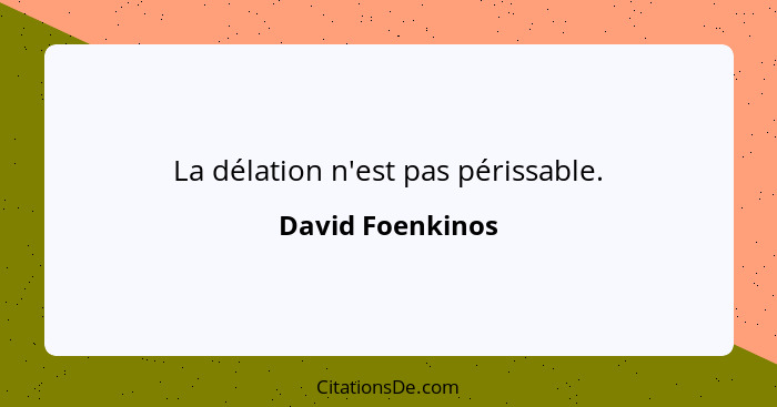 La délation n'est pas périssable.... - David Foenkinos