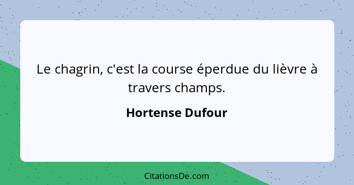 Le chagrin, c'est la course éperdue du lièvre à travers champs.... - Hortense Dufour