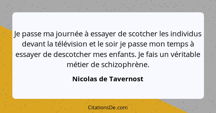 Je passe ma journée à essayer de scotcher les individus devant la télévision et le soir je passe mon temps à essayer de descotc... - Nicolas de Tavernost