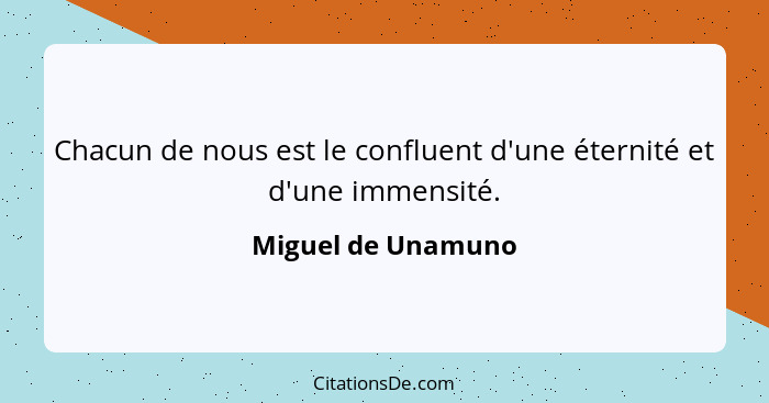 Chacun de nous est le confluent d'une éternité et d'une immensité.... - Miguel de Unamuno