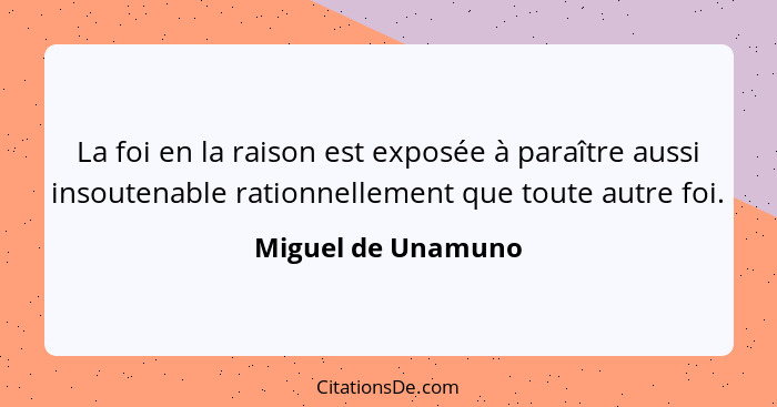 La foi en la raison est exposée à paraître aussi insoutenable rationnellement que toute autre foi.... - Miguel de Unamuno