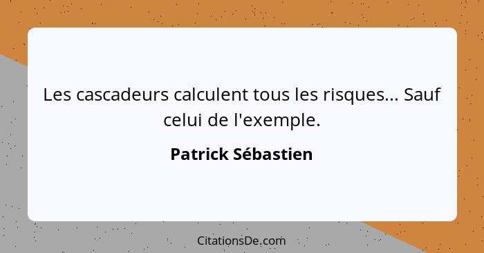 Les cascadeurs calculent tous les risques... Sauf celui de l'exemple.... - Patrick Sébastien