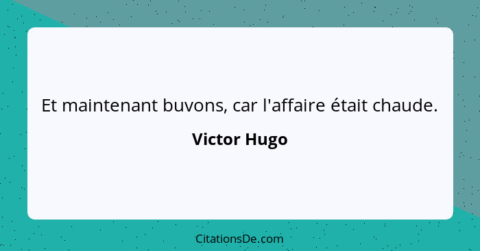 Et maintenant buvons, car l'affaire était chaude.... - Victor Hugo