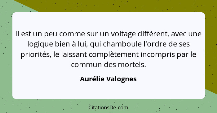 Il est un peu comme sur un voltage différent, avec une logique bien à lui, qui chamboule l'ordre de ses priorités, le laissant comp... - Aurélie Valognes