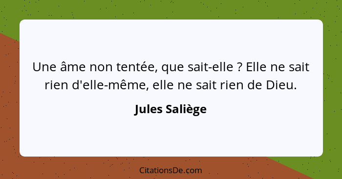 Une âme non tentée, que sait-elle ? Elle ne sait rien d'elle-même, elle ne sait rien de Dieu.... - Jules Saliège