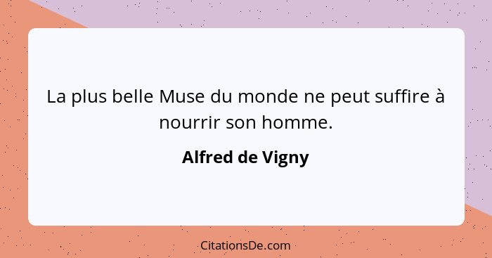 La plus belle Muse du monde ne peut suffire à nourrir son homme.... - Alfred de Vigny