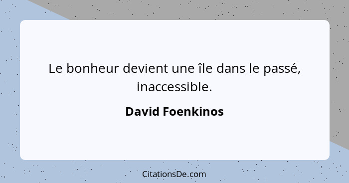 Le bonheur devient une île dans le passé, inaccessible.... - David Foenkinos